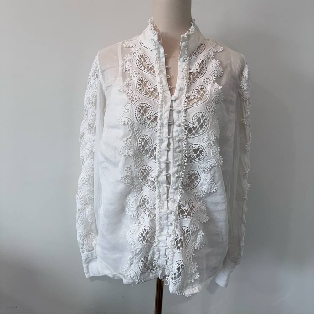 Boston Proper White Lace Detailed Blouse